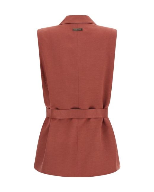 Peserico Red Belted Waist Sleeveless Vest
