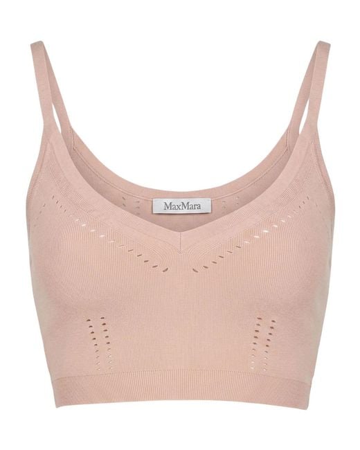 Max Mara Pink Sleeveless V-Neck Cropped Knit Top