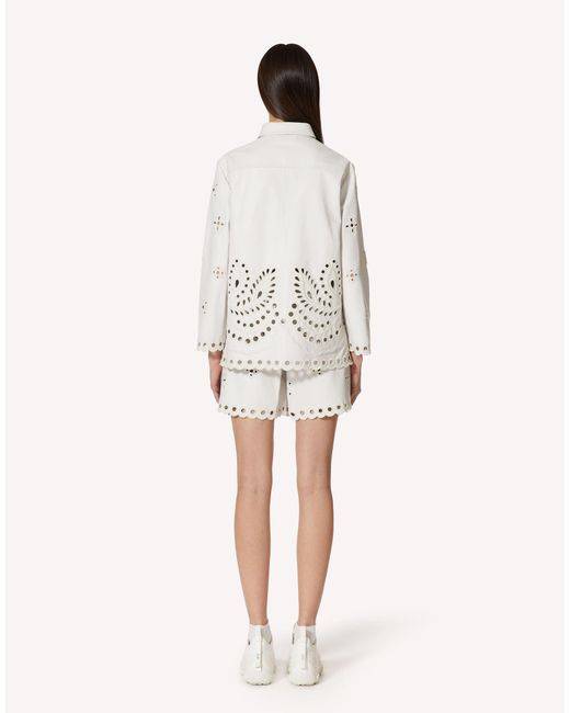 RED Valentino Natural High Waist Broderie Shorts