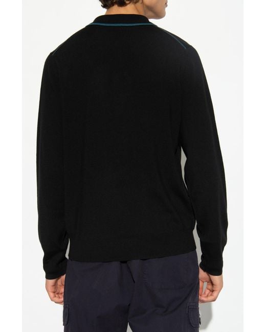 Paul Smith Black Ps Paul Smith Stripe Trim Logo Embroidered Polo Shirt for men