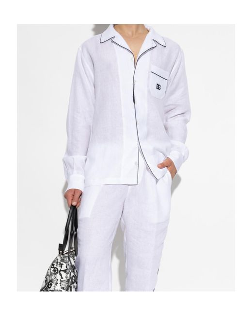 Dolce & Gabbana White Logo Embroidered Shirt for men