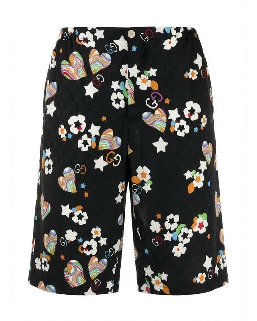 Gucci Black Monogram-Print Knee-Length Shorts for men