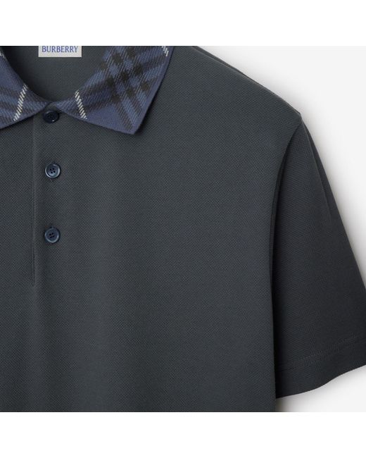 Burberry Blue Check Printed Short Sleeved Polo Shirt for men