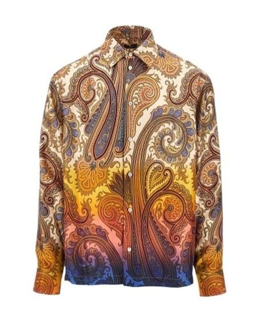 Etro Multicolor Silk Twill Shirt With Placed Degrade Paisley-Print for men