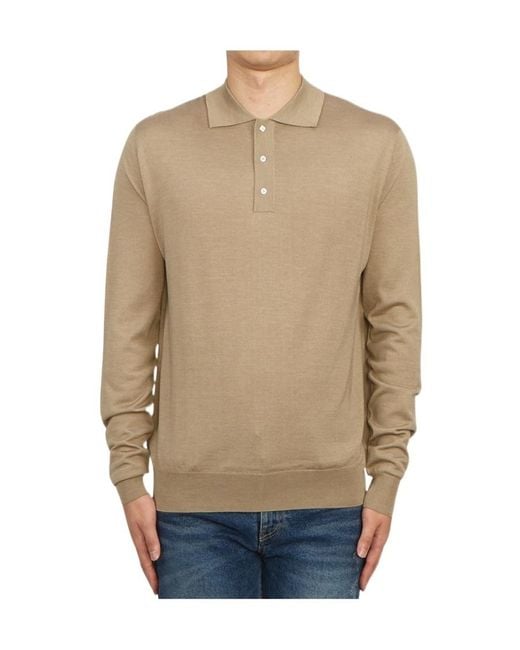 Lardini Natural Long-Sleeve Knitted Polo Shirt for men