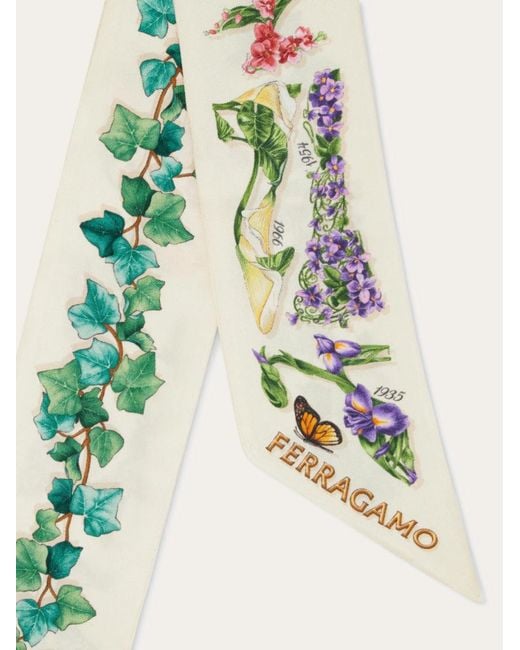 Ferragamo White Eden Shoes Print Silk Scarf