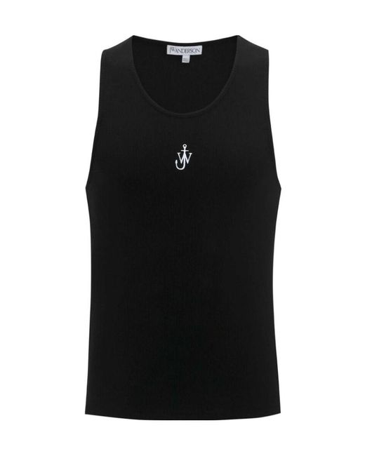 J.W. Anderson Black Jw Anderson Logo-Embroidered Ribbed-Knit Sleeveless Tank Top for men