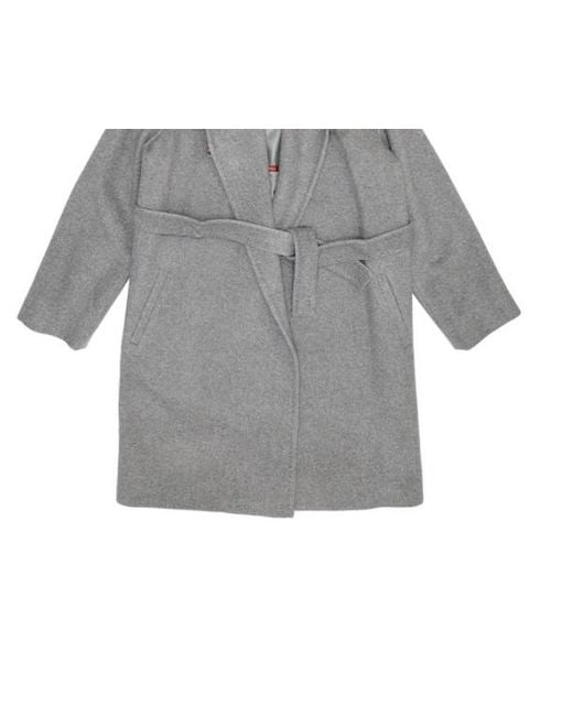 Max Mara Gray Woolly Collar Hooded Coat