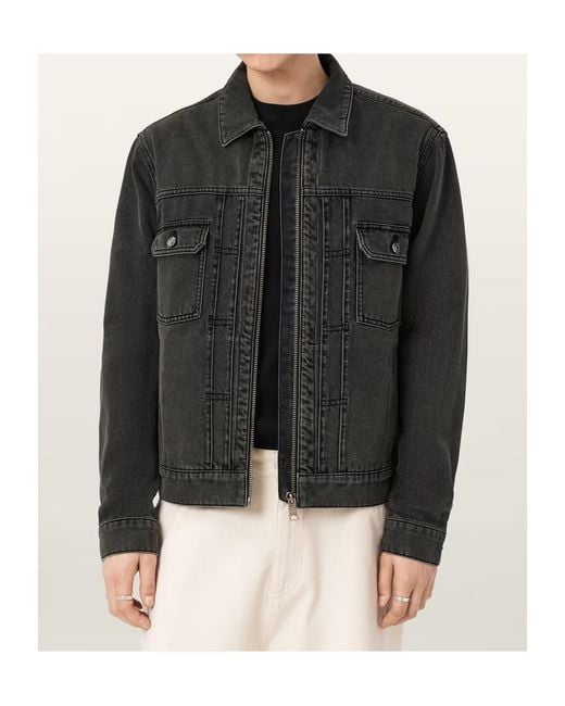 AllSaints Black Faded-Wash Denim Jacket for men