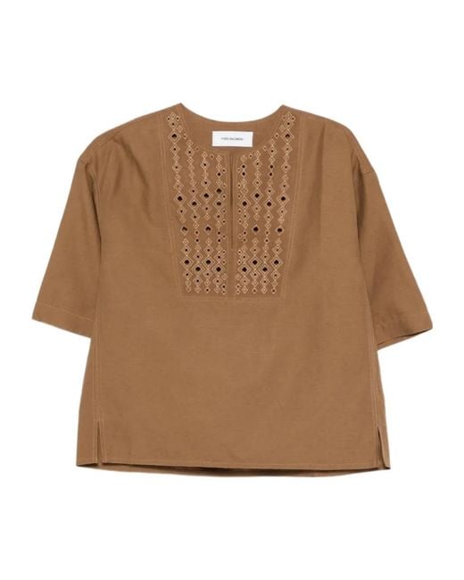 Yves Salomon Brown Cut-Out Short-Sleeve Top