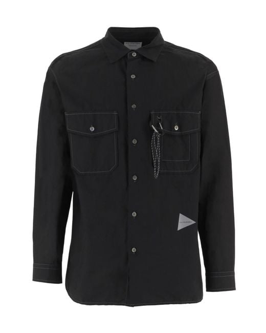 And Wander Black Practical Pocket Collar Shirt for men