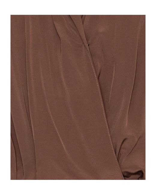 ROTATE BIRGER CHRISTENSEN Brown Pleated Long-Sleeve Blouse