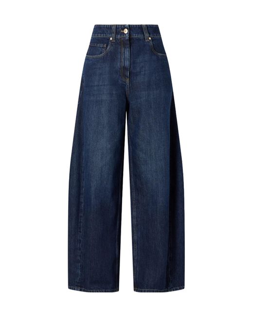Brunello Cucinelli Blue Logo Patch Wide Leg Pants