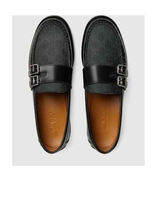 Gucci Black Gg Supreme Buckle Loafers for men