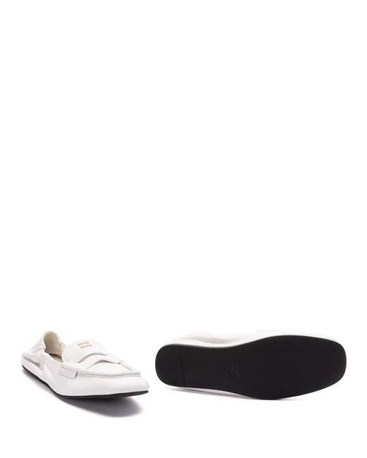 Miu Miu White Round-Toe Loafers