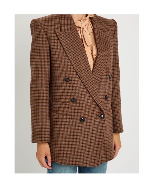Chloé Brown Checked Wool-Blend Blazer