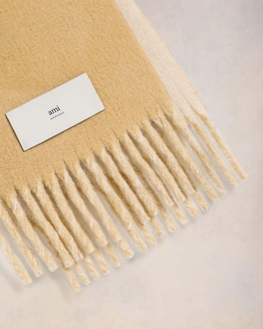 AMI White Ami Logo Tag Fringed Scarf for men
