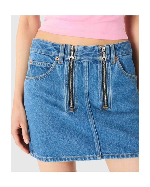 MARINE SERRE Blue Crescent-Pattern Zipped Mini Skirt