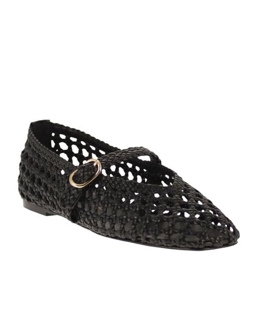 Stuart Weitzman Black Woven Nappa Leather Flats With Strap