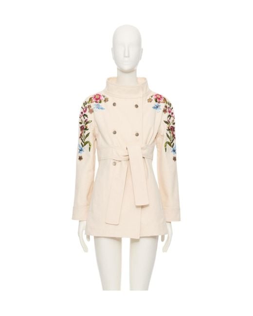 Valentino Natural Floral Embroidered Double-Breasted Denim Jacket