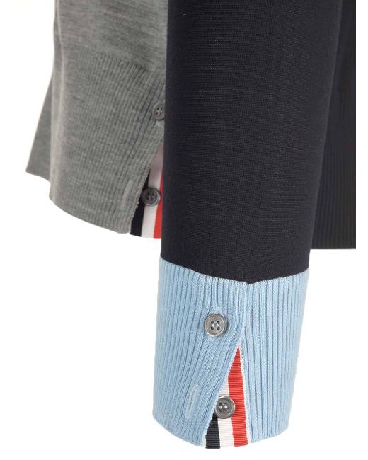 Thom Browne Blue Colour-Block Knit Cardigan for men