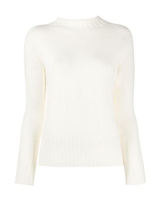 Drumohr White Long Sleeves, High Neck, Ribbed Trim, Straight Hem
