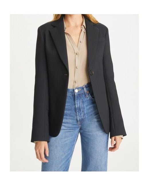 Tory Burch Black Single-Breasted Textured Crepe Blazer