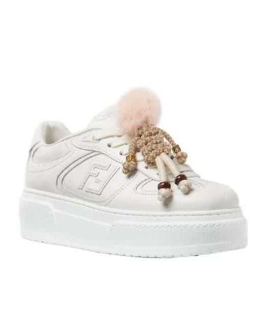 Fendi White Match Platform Lace-Up Sneakers