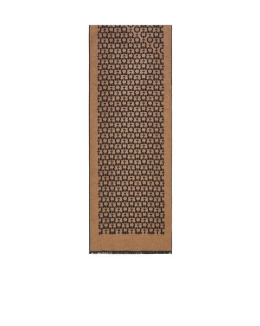 Ferragamo Brown Ferragamo Gancini Printed Frayed-Edge Scarf for men
