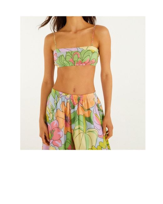 Farm Rio Green Spring Affair Beaded Crop Top