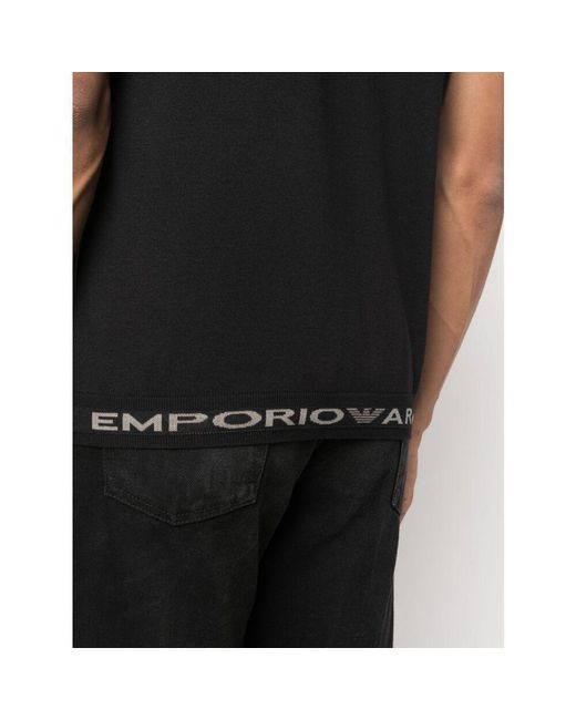 Emporio Armani Black Logo-Trim Crewneck T-Shirt for men