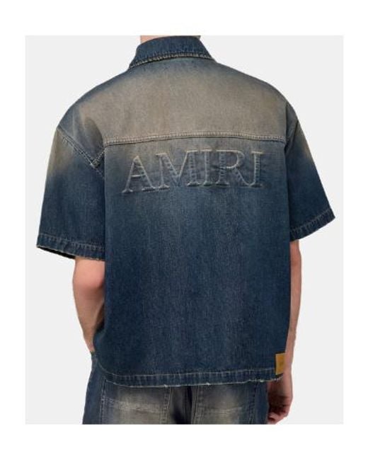 Amiri Blue Logo Denim Short Sleeve Shirt for men