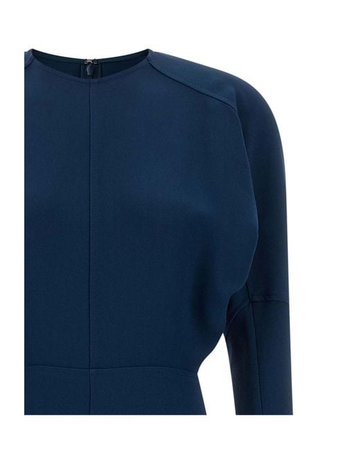 Victoria Beckham Blue Cady Draped Crewneck Midi Dress