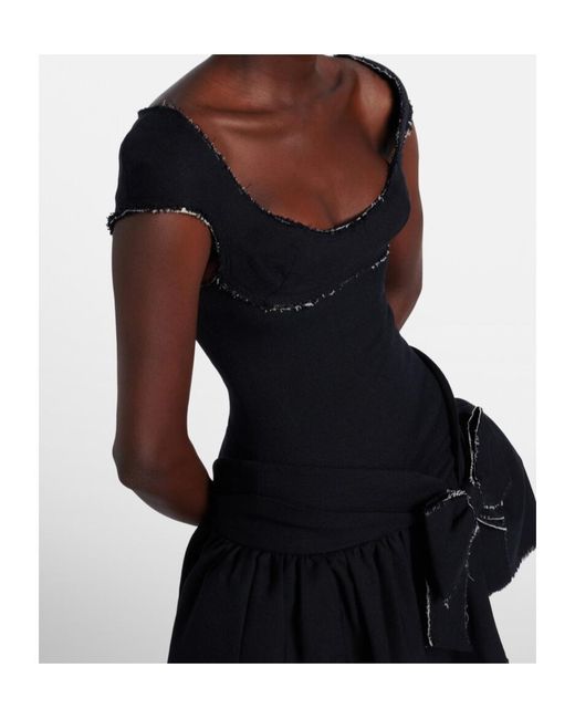 ShuShu/Tong Black Bow-Detail Distressed Tweed Minidress