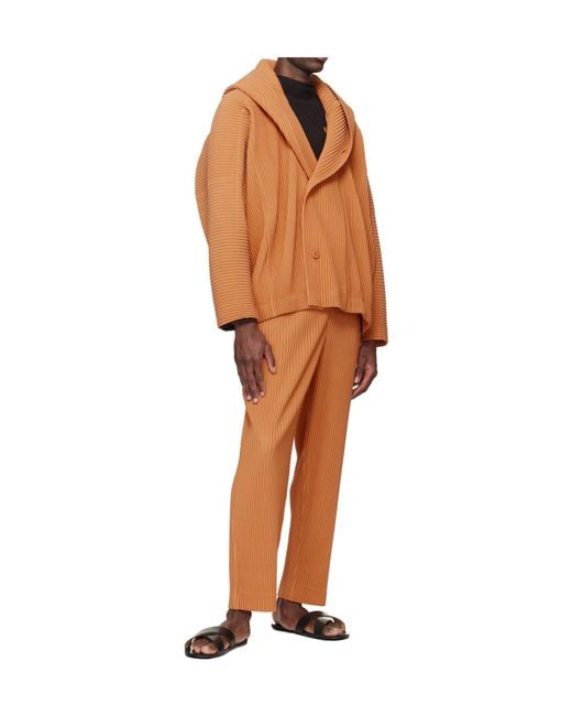 Homme Plissé Issey Miyake Orange Pleated Hooded Casual Jacket for men