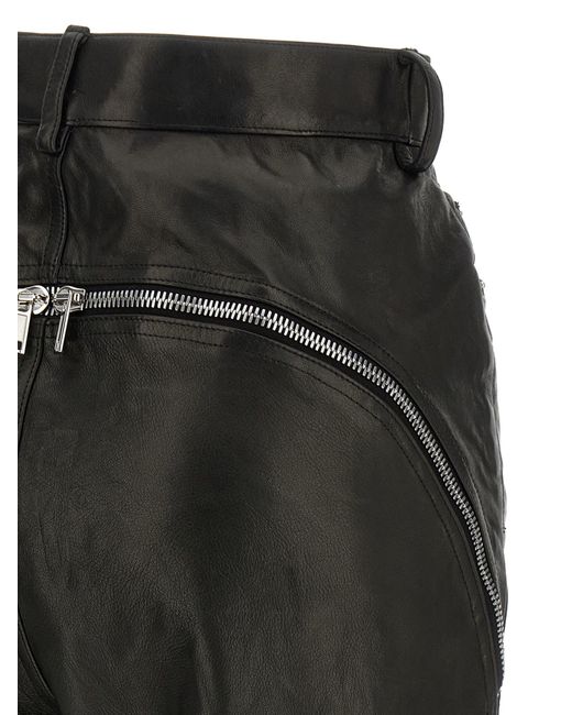 Rick Owens Black Bolan Banana Zip-Detail High-Waisted Leather Trousers