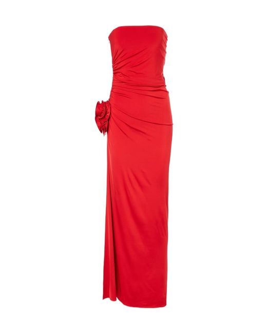 Magda Butrym Red Floral-Appliqué Ruched Jersey Maxi Dress