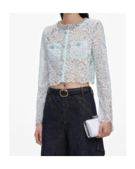Self-Portrait Gray Cropped Lace Embellished Jacket
