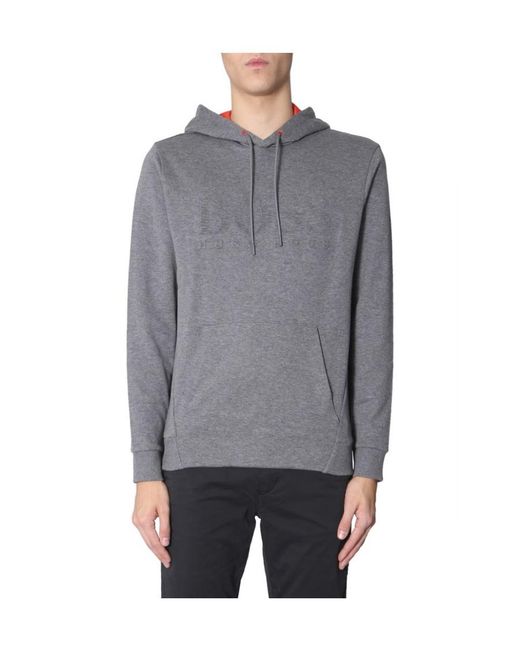 Boss Gray Logo Hooded Sweater for men