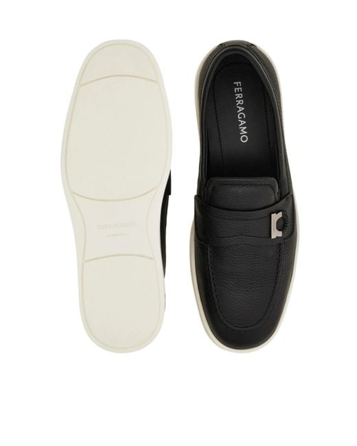 Ferragamo Black Ferragamo Gancini Boat Loafers for men