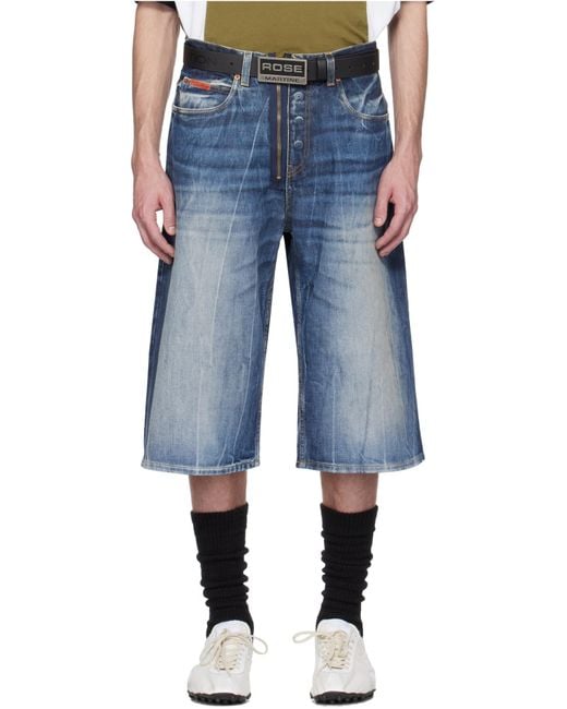 Martine Rose Blue Logo-Patch Denim Shorts for men
