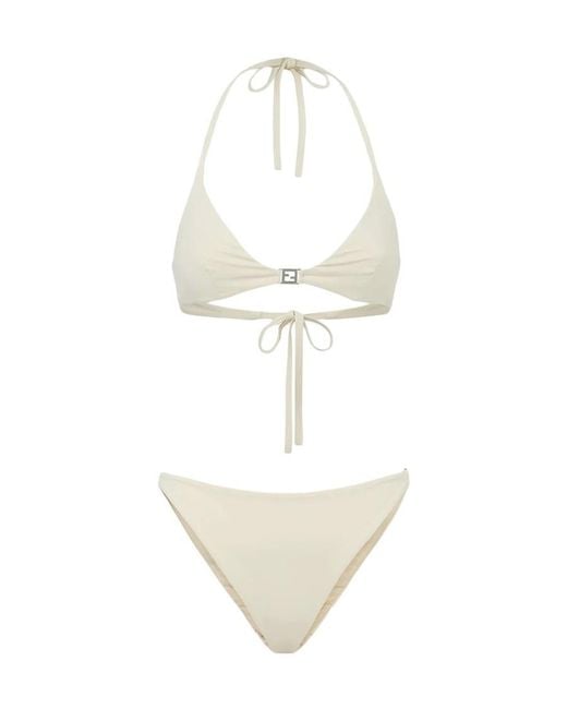 Fendi White Ff Detailed Two-Piece Swimsuit