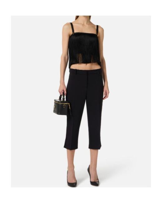 Elisabetta Franchi Blue Cropped Satin-Trim Pants