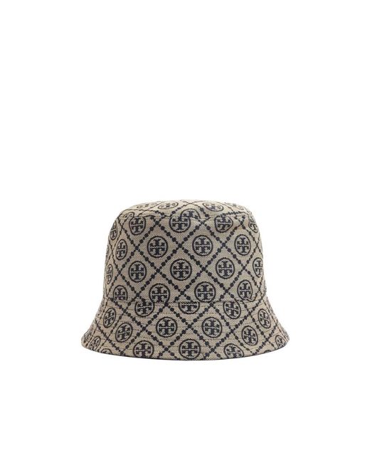 Tory Burch Gray Logo Monogram Bucket Bag