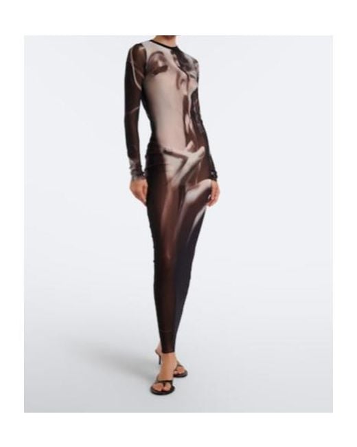 Jean Paul Gaultier Gray Printed Mesh Maxi Dress