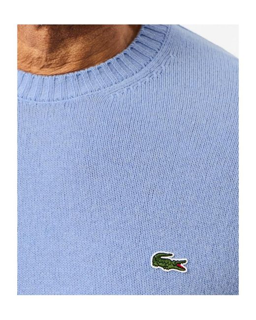 Lacoste Blue Ribbed Crewneck Knitwear for men