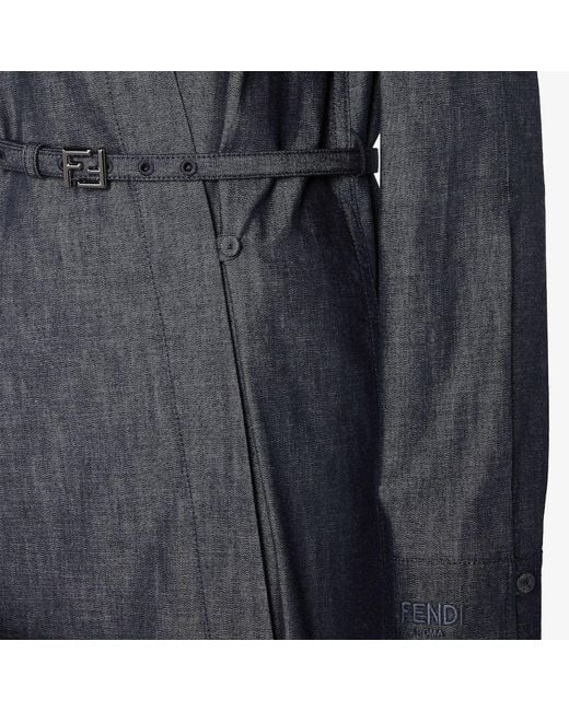 Fendi Blue Asymmetrical Cross-Over Fasten Belted Shirt Dress