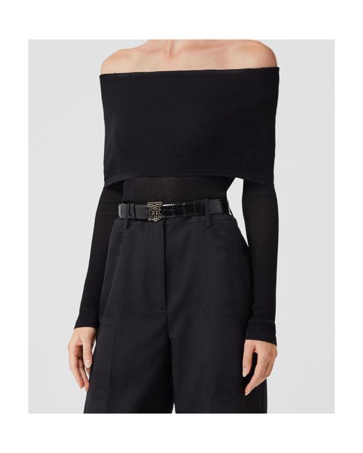 Burberry Black Ribbed-Knit Off-Shoulder Top