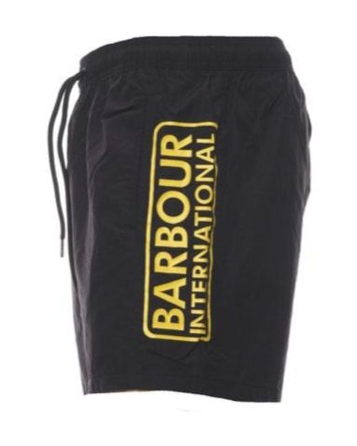 Barbour Black Logo Printed Drawstring Swim Shorts for men