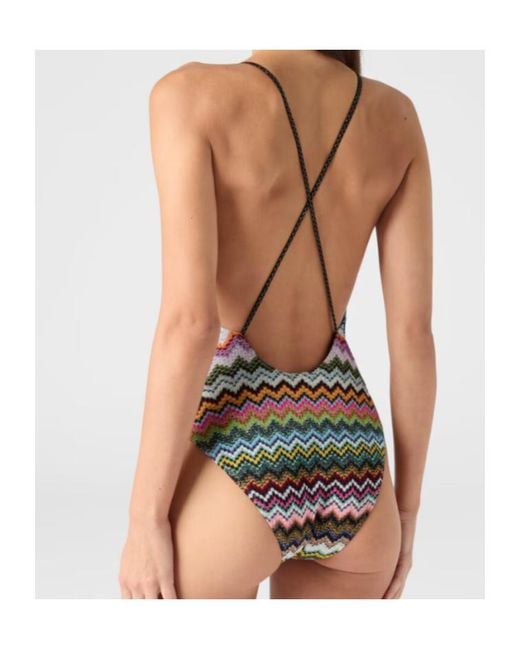 Missoni White Pixel-Effect Zigzag Pattern One-Piece Swimsuit